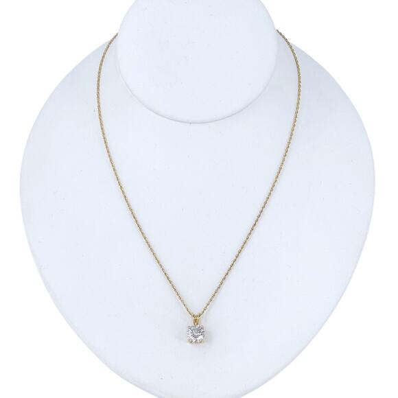 Gold Plated Cubic Zirconia Pendant | Sterling Silver 925 Solitaire Necklace 18” - Picture 1 of 10